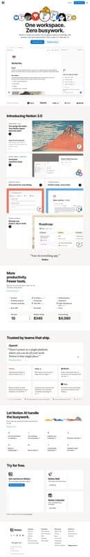 Notion homepage interface - marketing tool review