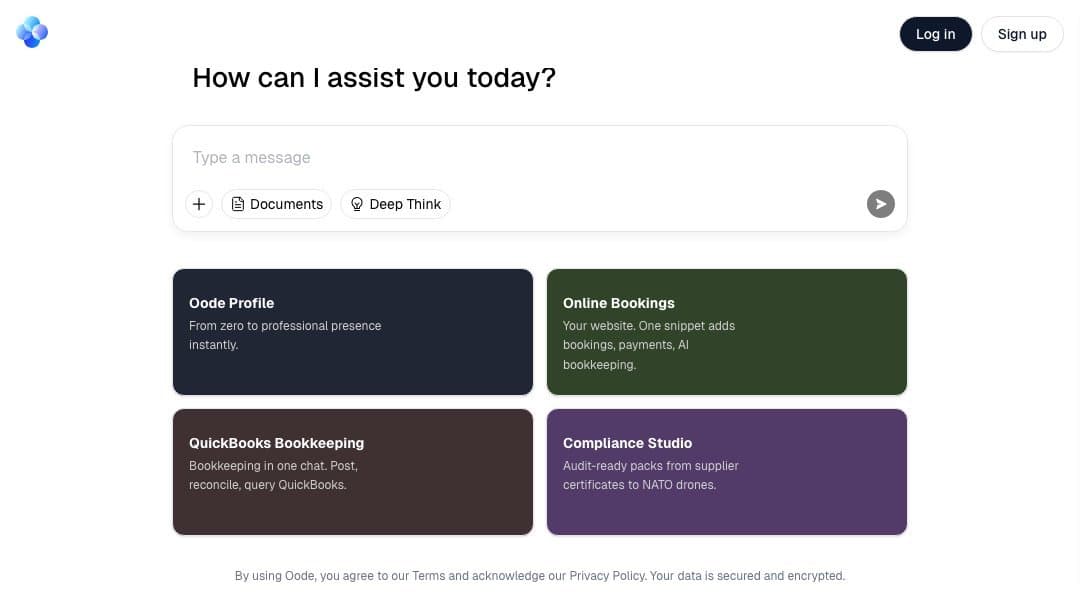 Oode homepage interface - marketing tool review