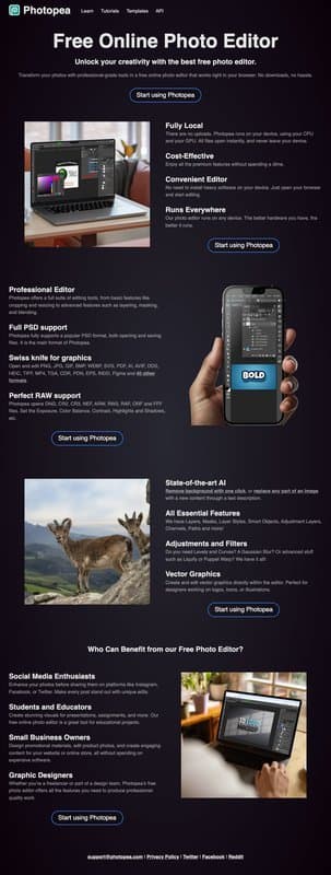 Photopea homepage interface - marketing tool review