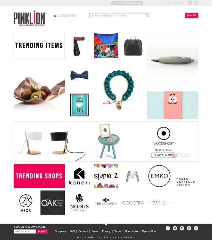 Pinklion homepage interface - marketing tool review