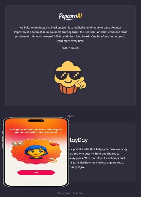 PopcornAI homepage interface - marketing tool review