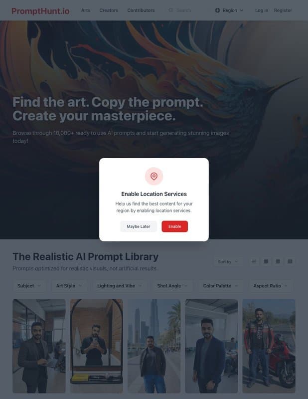 Prompt Hunt homepage interface - marketing tool review
