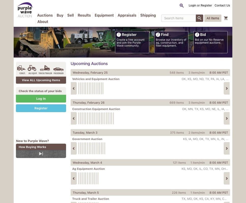 Purple Wave homepage interface - marketing tool review