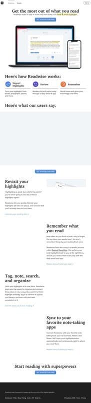 Readwise homepage interface - marketing tool review