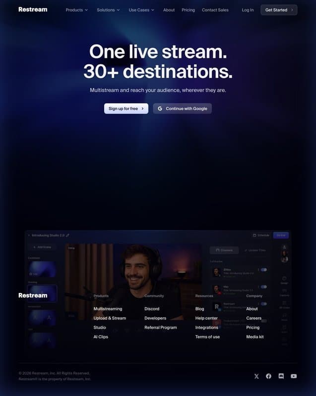 Restream homepage interface - marketing tool review