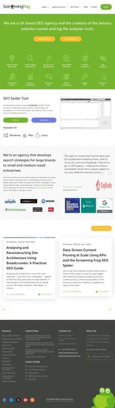 Screaming Frog homepage interface - marketing tool review