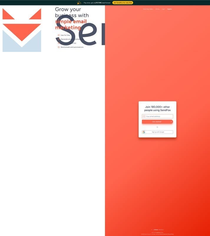 SendFox homepage interface - marketing tool review