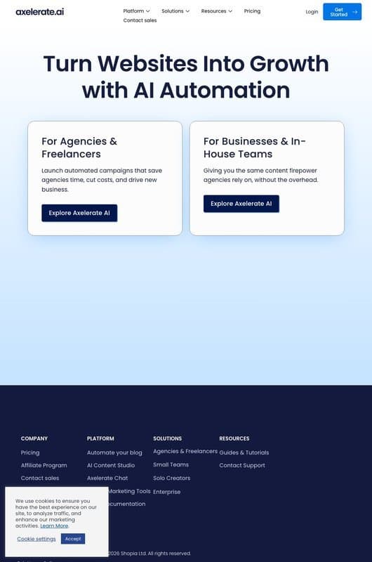 Shopia homepage interface - marketing tool review