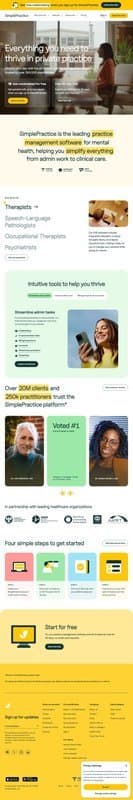 SimplePractice homepage interface - marketing tool review