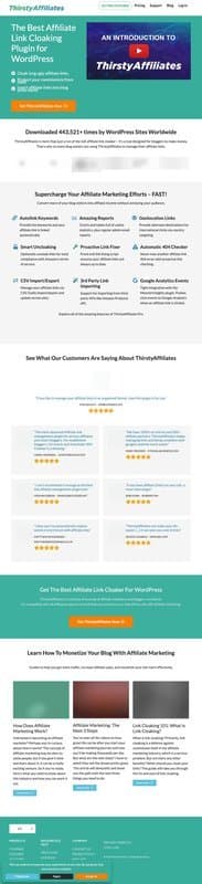 Thirsty Affiliates homepage interface - marketing tool review