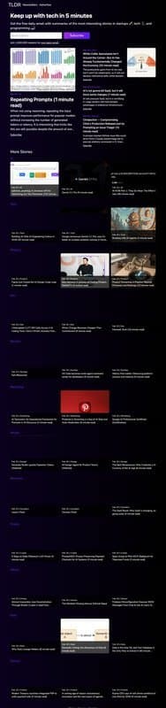 Tldr Newsletter homepage interface - marketing tool review