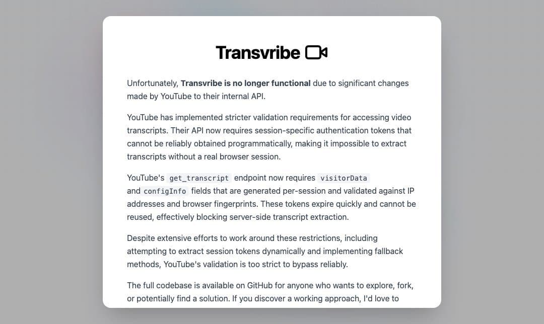 Transvribe homepage interface - marketing tool review