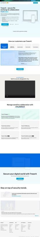 Tresorit homepage interface - marketing tool review