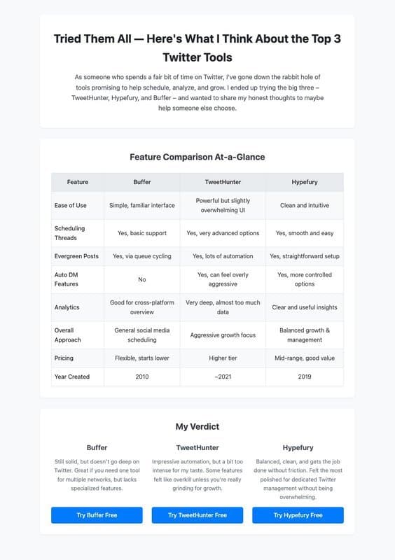 Tweet Hunter homepage interface - marketing tool review