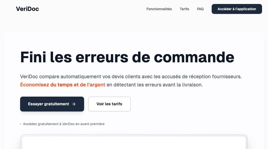 Veridoc homepage interface - marketing tool review