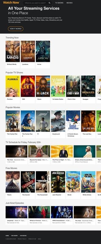 WatchNow homepage interface - marketing tool review