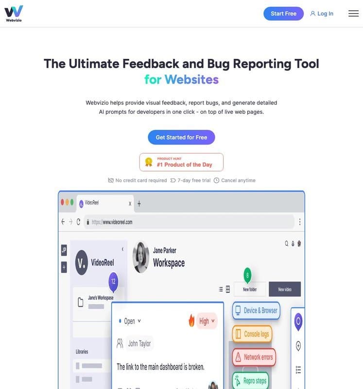 Webvizio homepage interface - marketing tool review