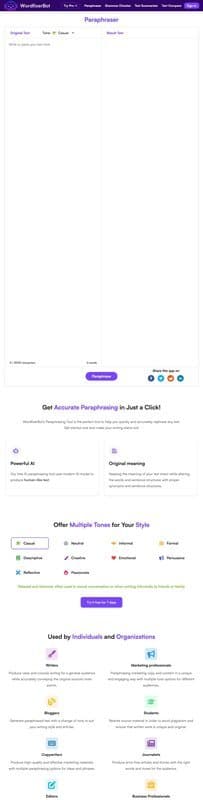 WordfixerBot homepage interface - marketing tool review