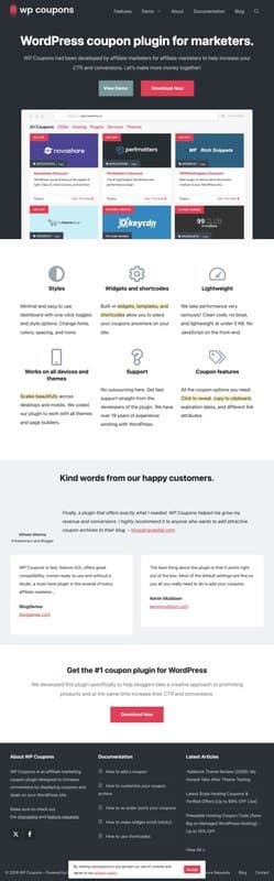 Wp Coupons homepage interface - marketing tool review