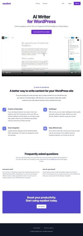 Wpaibot homepage interface - marketing tool review