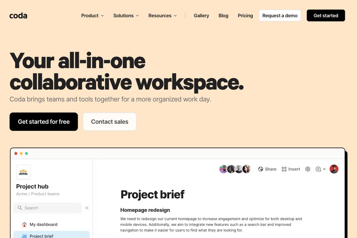Coda homepage interface screenshot